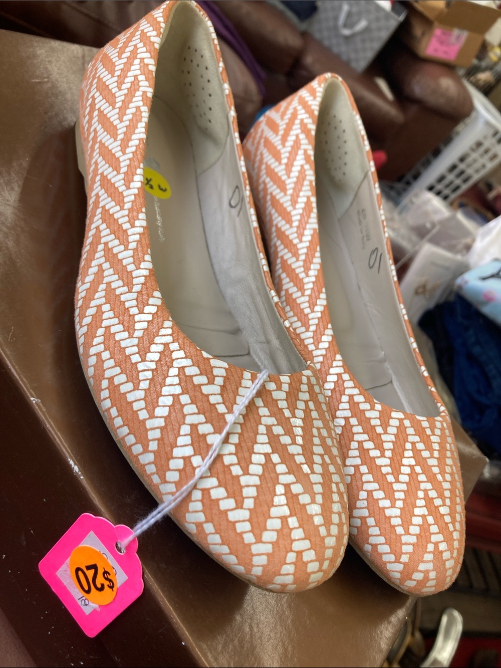 SAS Orange and White Woven Ballet Flats
